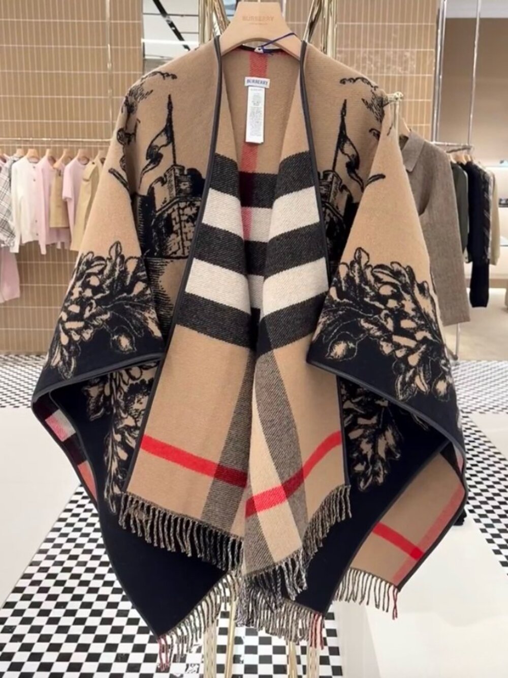Burberry Reversible Check Wool Cape Shawl - Picture 1 of 8